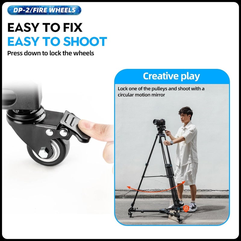 Fotopro عربة ثلاثية القوائم قوية مع 3 عجلات مطاطية، أرجل قابلة للتعديل وحقيبة حمل - سعة 33 رطل، عجلات ثلاثية القوائم DP-2 لكاميرا، كاميرا فيديو ومعدات إضاءة - Image 5